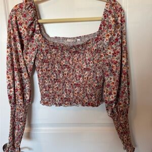 Soft Miami Floral Smocked Blouse - Red and White